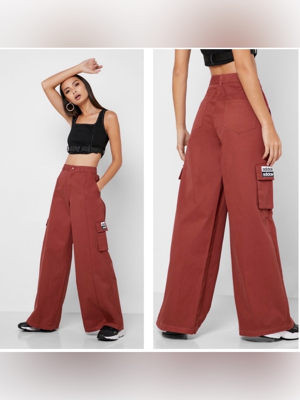 adidas Originals RYV Cargo Wide Leg Pants Oversized Red Utility Gorp Women’s XL